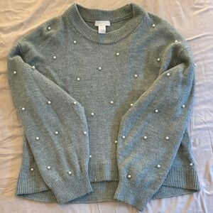 H&M Green Sweater with Pearl Details
